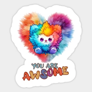 Fluffy: "You are awsome" collorful, cute, furry animals Sticker